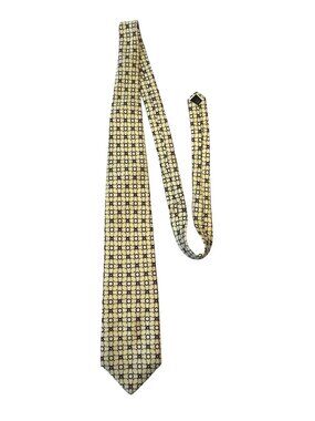 Bert Pulitzer Silk Tie Yellow Geometric Pattern Made in USA Vintage Designer Nec